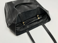 Fashion Womens Black Leather Vertical Tote Bags Black Shoulder Tote Bags Black Handbags Tote For Women