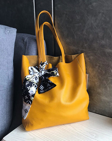 Fashion Womens Yellow Leather Oversize Tote Bag Yellow Shoulder Tote Bag Handbag Tote For Women