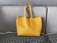 Fashion Womens Yellow Leather Oversize Tote Bag Yellow Shoulder Tote Bag Handbag Tote For Women