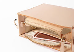 Fashion Beige Leather Women Box Tote Bag Box Handbag Shoulder Bag For Women