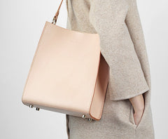 Fashion Beige Leather Women Handbag Tote Box Tote Bag Box Shoulder Bag For Women