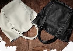 Fashion Black Leather Handbag Tote Shopper Bag White Shoulder Tote Purse For Women