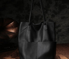 Fashion Black Leather Tote Bag Shopper Bag Brown Tote Purse For Women