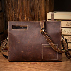 Fashion Black Mens Leather 10 inches Mens Gray Messenger Bag Brown Courier Bag Clutch Bag for Men