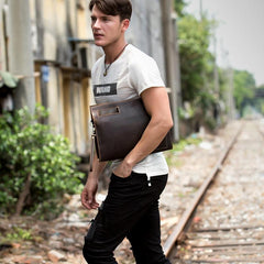 Fashion Black Mens Leather 10 inches Mens Gray Messenger Bag Brown Courier Bag Clutch Bag for Men