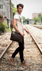 Fashion Black Mens Leather 10 inches Mens Gray Messenger Bag Brown Courier Bag Clutch Bag for Men
