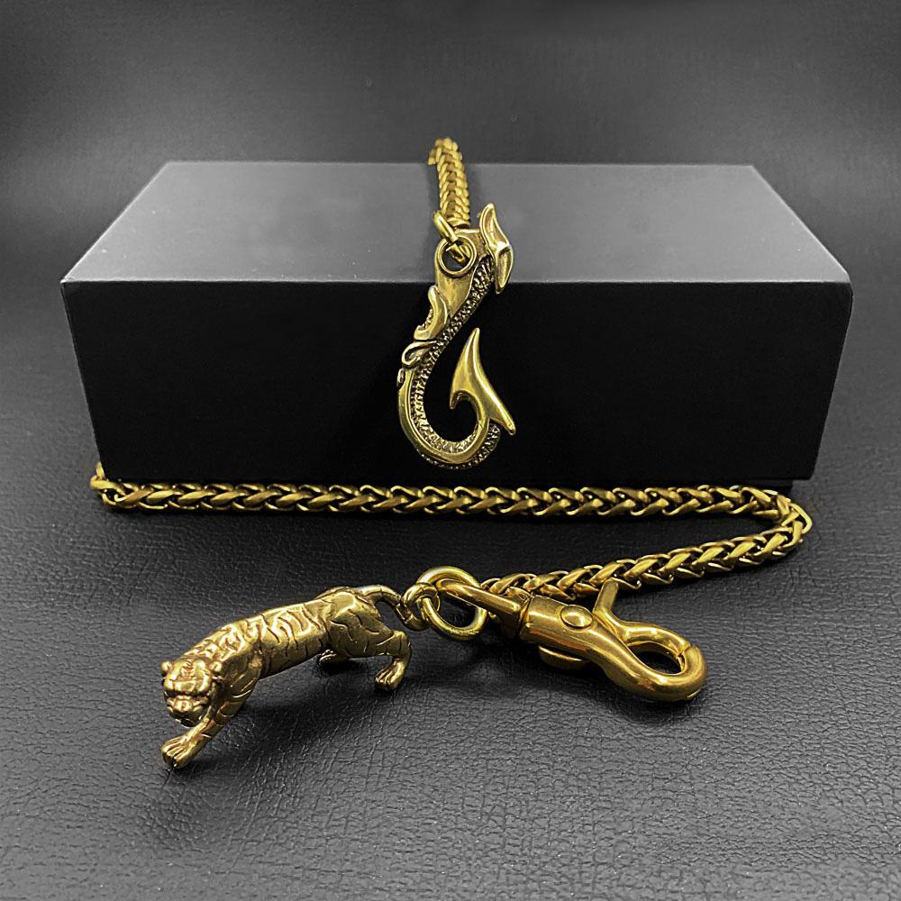 ZJ Cool Men's Brass Pants Chain Gold Punk Fashion Gold Wallet Chains for Men Gold / A