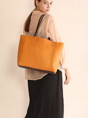 Fashion Brown Large Leather Tote Bag Shopper Bag Big Black Tote Purse For Women