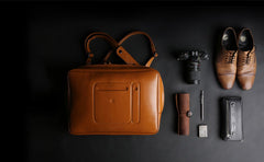 Fashion Brown PU Leather Casual Men's Messenger Bag Backpack Laptop Briefcase For Men