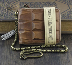 Fashion Brown Leather Men's Small Zipper Biker Chain Wallet Wallet with Chain For Men