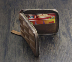 Fashion Brown Leather Men's Small Zipper Biker Chain Wallet Wallet with Chain For Men