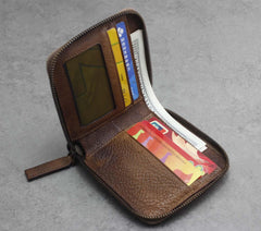 Fashion Brown Leather Men's Small Zipper Biker Chain Wallet Wallet with Chain For Men