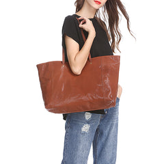 Fashion Brown Leather Tote Bag Shopper Bag Black Tote Purse For Women
