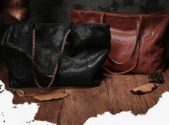 Fashion Brown Leather Tote Bag Shopper Bag Black Tote Purse For Women