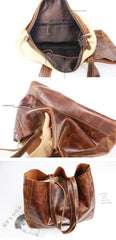Vintage Brown Leather Men Womens Tote 15 inches Amber Brown Tote Bag Shoulder Tote Bag For Men