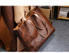 Vintage Brown Leather Men Womens Tote 15 inches Amber Brown Tote Bag Shoulder Tote Bag For Men