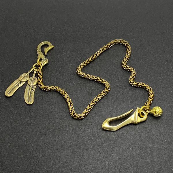 Fashion Handmade Vintage Brass 18" Feather Key Chain Pants Chain Wallet Chain Mo FMJP00751005
