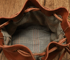 Fashion Leather Brown Bucket Shoulder Bag Barrel Purse With Tassels For Women