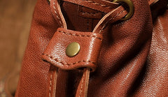 Fashion Leather Brown Bucket Shoulder Bag Barrel Purse With Tassels For Women