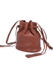 Fashion Leather Brown Bucket Shoulder Bag Barrel Purse With Tassels For Women