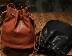 Fashion Leather Brown Bucket Shoulder Bag Barrel Purse With Tassels For Women
