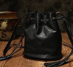Fashion Leather Brown Bucket Shoulder Bag Barrel Purse With Tassels For Women