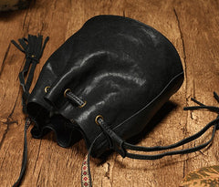 Fashion Leather Brown Bucket Shoulder Bag Barrel Purse With Tassels For Women