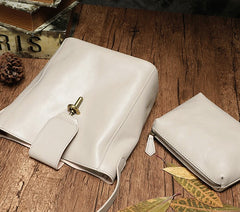 Fashion Leather Brown Gray Bucket Shoulder Bag Barrel Purse With Clutch For Women