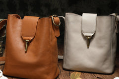 Fashion Leather Brown Gray Bucket Shoulder Bag Barrel Purse With Clutch For Women