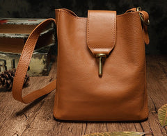 Fashion Leather Brown Gray Bucket Shoulder Bag Barrel Purse With Clutch For Women