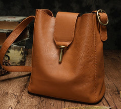 Fashion Leather Brown Gray Bucket Shoulder Bag Barrel Purse With Clutch For Women