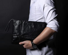 Fashion Leather Men's Black Envelope Clutch Wristlet Clutch Business Clutch For Men