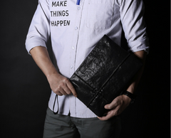 Fashion Leather Men's Black Envelope Clutch Wristlet Clutch Business Clutch For Men
