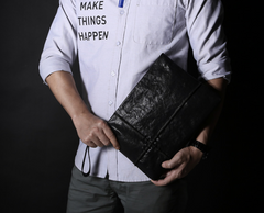 Fashion Leather Men's Black Envelope Clutch Wristlet Clutch Business Clutch For Men