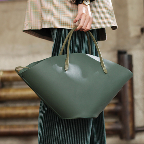 Fashion Womens Black Leather Tote Handbag Purse Green Womens Shopper Bag Work Purse