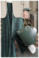 Fashion Womens Black Leather Tote Handbag Purse Green Womens Shopper Bag Work Purse