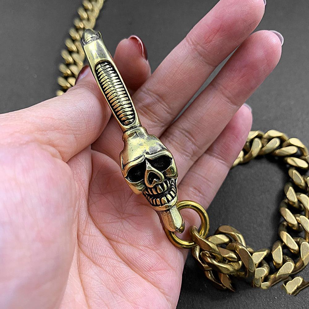 Cool Men's Pure Gold Brass Skull 18'' Key Chain Pants Chains Biker Wal