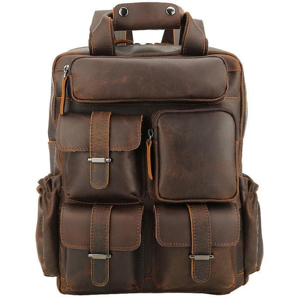 Vintage Leather Men's Travel Backpack 14inch Laptop Backpack School Backpack For FY04981061