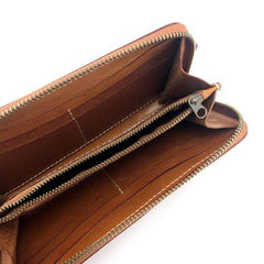 Stylish Black Leather Men's Long Wallet Clutch Wallet Tan Phone Wallet Zipper Clutch Wallet For Men