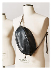 Fashionable Black Leather Mens Chest Bag Sling Bag Sling Pack One Shoulder Backpack For Men and Women