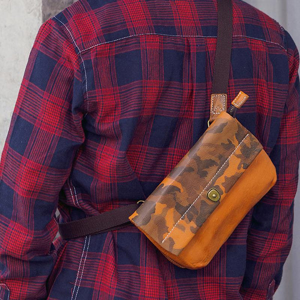 Fashionable Black Leather Mens Small Side Bag - Back View