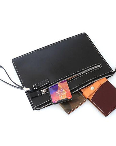 Cool Handmade Leather Mens Wristlet Bag Clutch Zipper Clutch for Men
