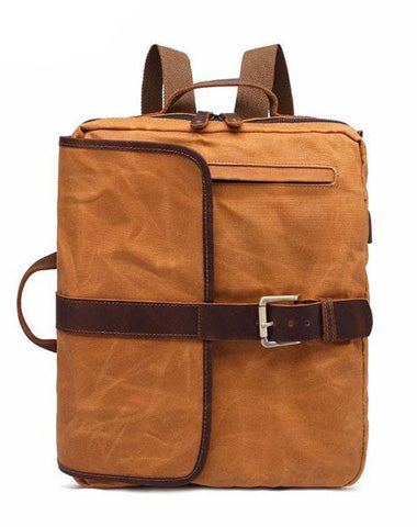 Waxed Canvas Leather Mens Cool Backpack Canvas Handbag Canvas Shoulder Bag for Men