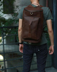 Mens Leather Barrel Backpack Cool Travel Bag Weekender Bag for men