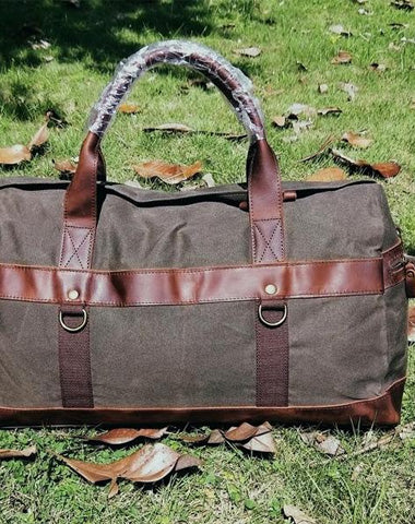 Mens Waxed Canvas Leather Weekender Bag Canvas Large Travel Bag for Men