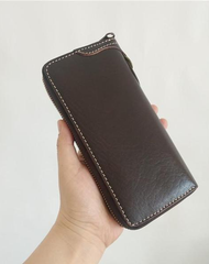 [On Sale] Handmade Mens Long Biker Wallets with Chain Cool Zipper Leather Biker Chain Wallets