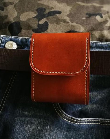 Brown Leather Mens Cigarette Case Cigarette Holder Belt Pouch with Belt Loop for Men