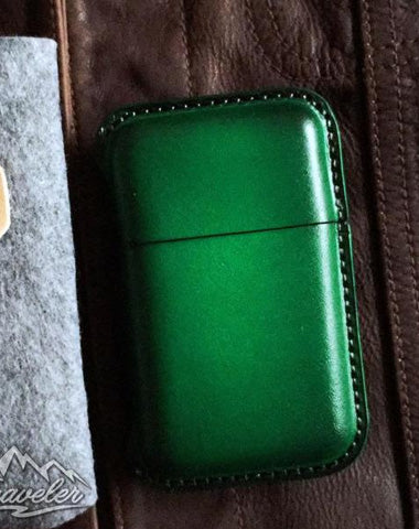 Green Leather Mens Cigarette Holder Case Vintage Custom Cigarette Case for Men