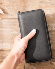 Cool Black Leather Mens Zipper Clutch Wallet Long Wallet for Men