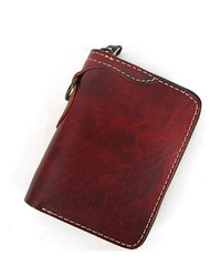 [On Sale] Handmade Mens Leather Biker Chain Wallet Cool Small Biker Wallet with Zippers
